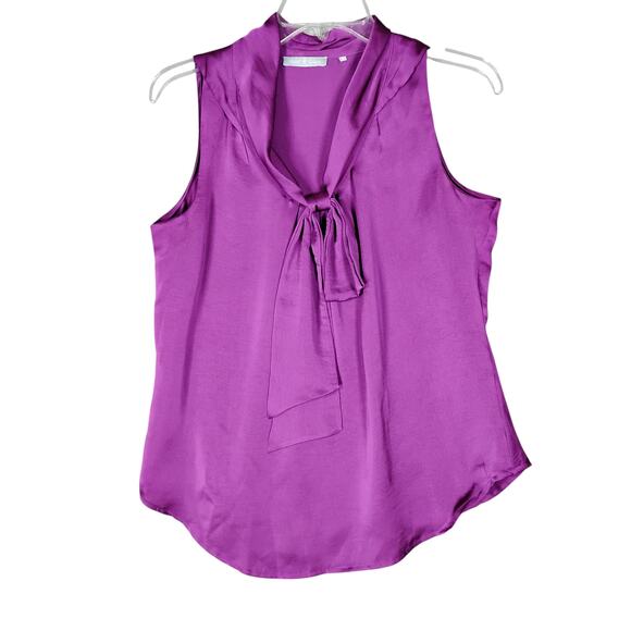 Violet & Claire Blouse Career Style Small Purple Sleeveless Attached Bow Tie - Picture 3 of 9